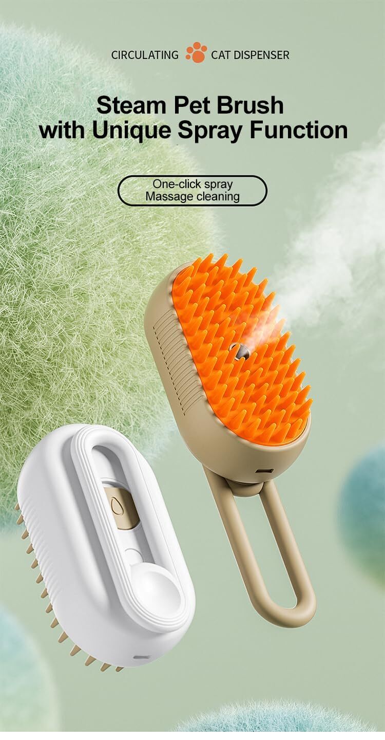3 In 1 Cat Steam Brush - Silicone 12x6.5x5.5 Cm | Self Cleaning Detangling Massage Suitable For All Hair Types