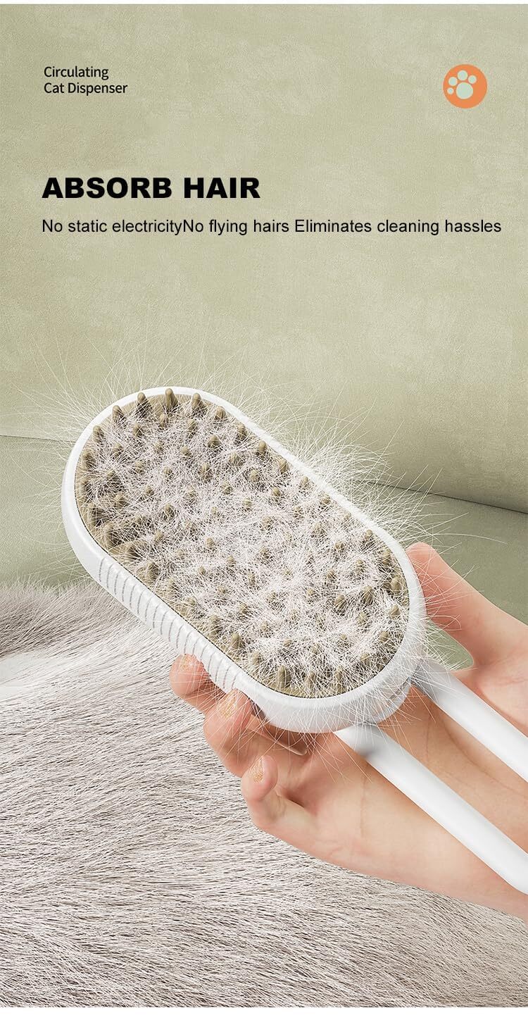3 In 1 Cat Steam Brush - Silicone 12x6.5x5.5 Cm | Self Cleaning Detangling Massage Suitable For All Hair Types