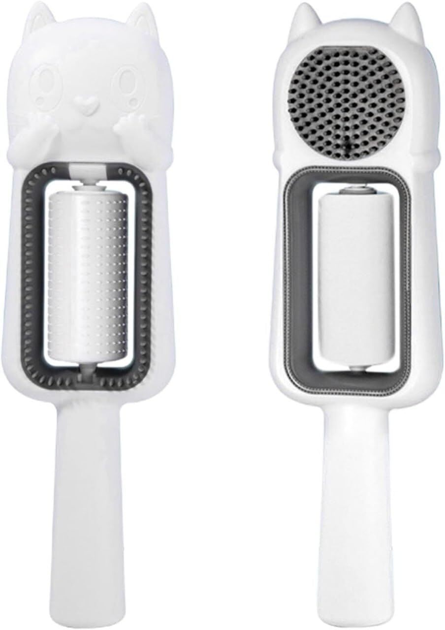 Cat Pattern Pet Fur Remover - Durable, Washable Plastic | 60 Teeth Double Row Comb, Dual Purpose Wet Wipe & Massage Brush For Grooming
