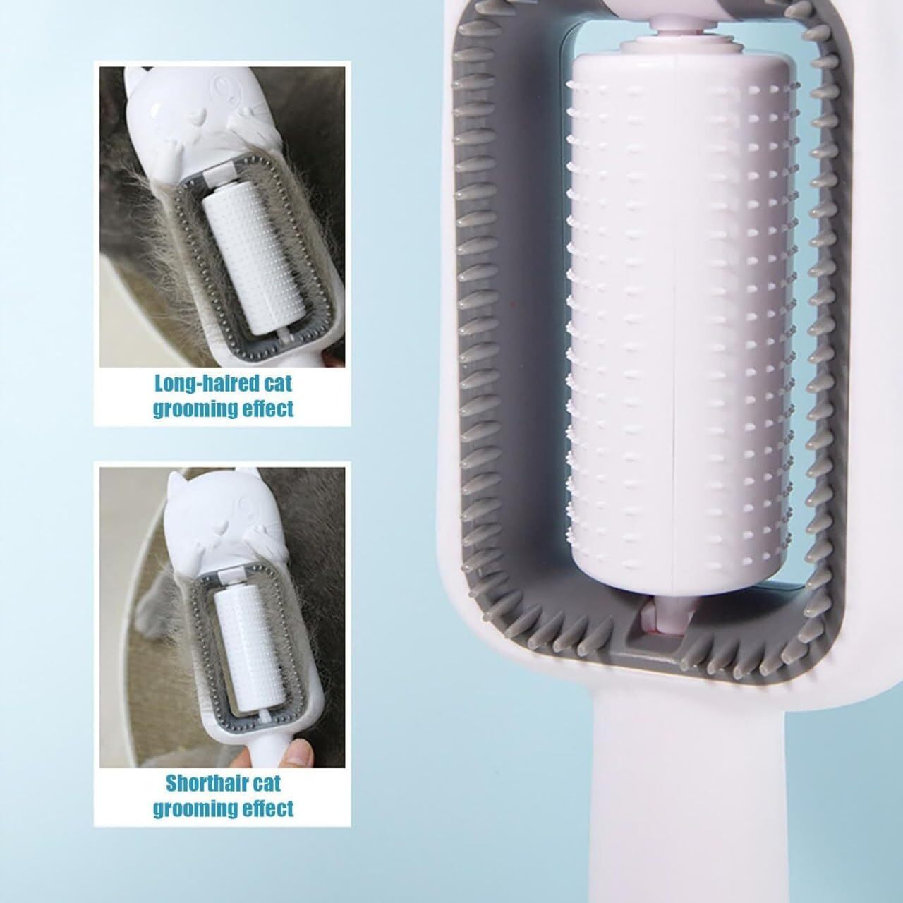 Cat Pattern Pet Fur Remover - Durable, Washable Plastic | 60 Teeth Double Row Comb, Dual Purpose Wet Wipe & Massage Brush For Grooming