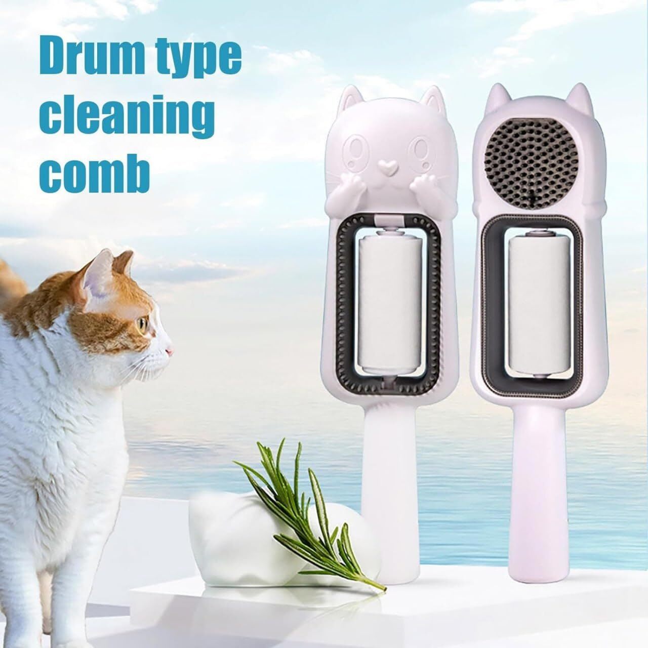 Cat Pattern Pet Fur Remover - Durable, Washable Plastic | 60 Teeth Double Row Comb, Dual Purpose Wet Wipe & Massage Brush For Grooming