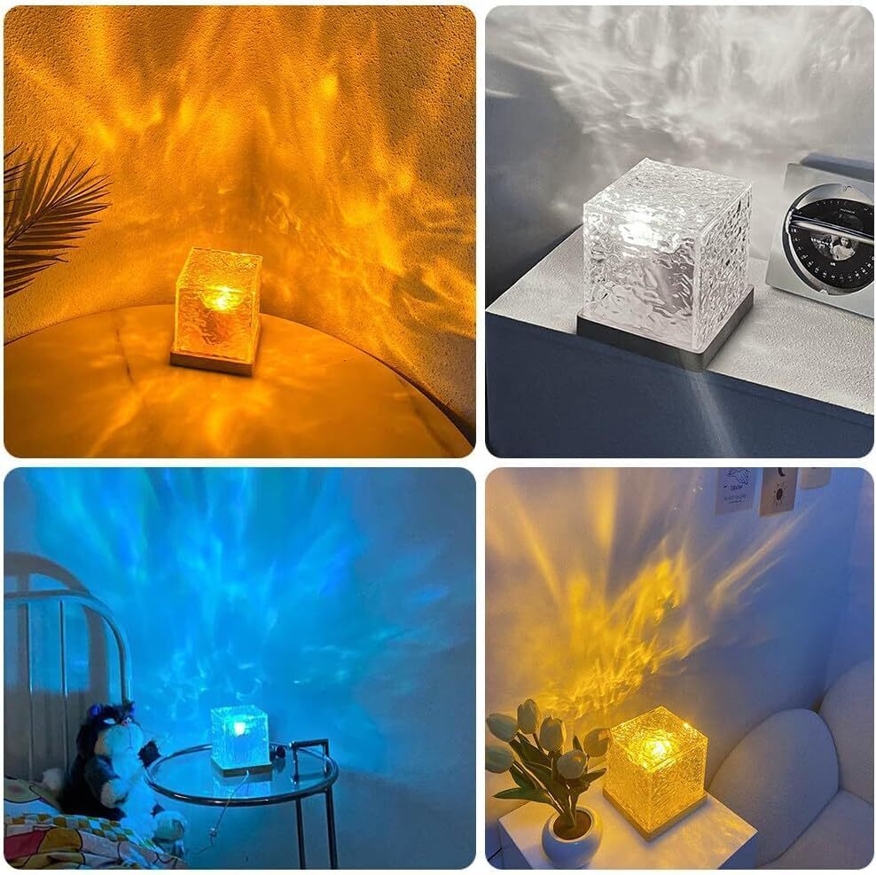 Water Ripple Night Lamp - Plastic, 5x5x5 Cm | Immersive Ocean Wave Projection, Romantic Led Light Projector, Crystal Table Lamp For Bedroom Decor