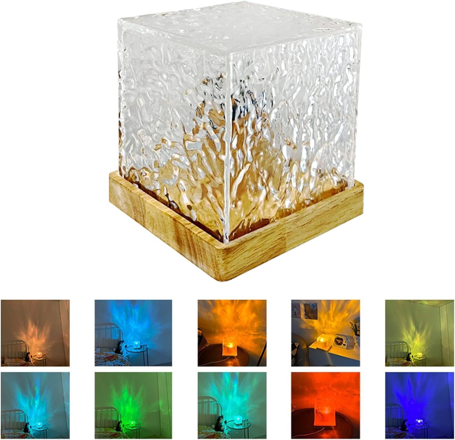 Water Ripple Night Lamp - Plastic, 5x5x5 Cm | Immersive Ocean Wave Projection, Romantic Led Light Projector, Crystal Table Lamp For Bedroom Decor