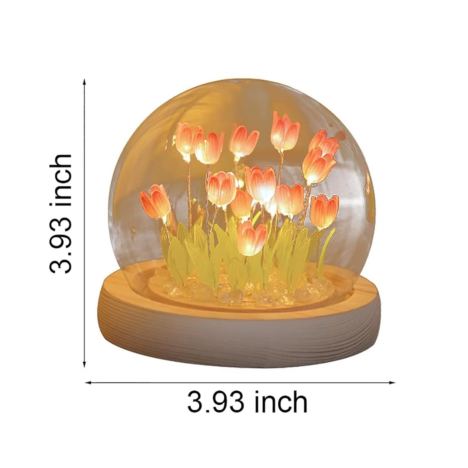 Tulip Night Lamp - Plastic, 50x50x50 Cm, Pink | 16 Flower Shaped Lights, Battery Powered, Handmade, Cozy Atmosphere Desk Ornament