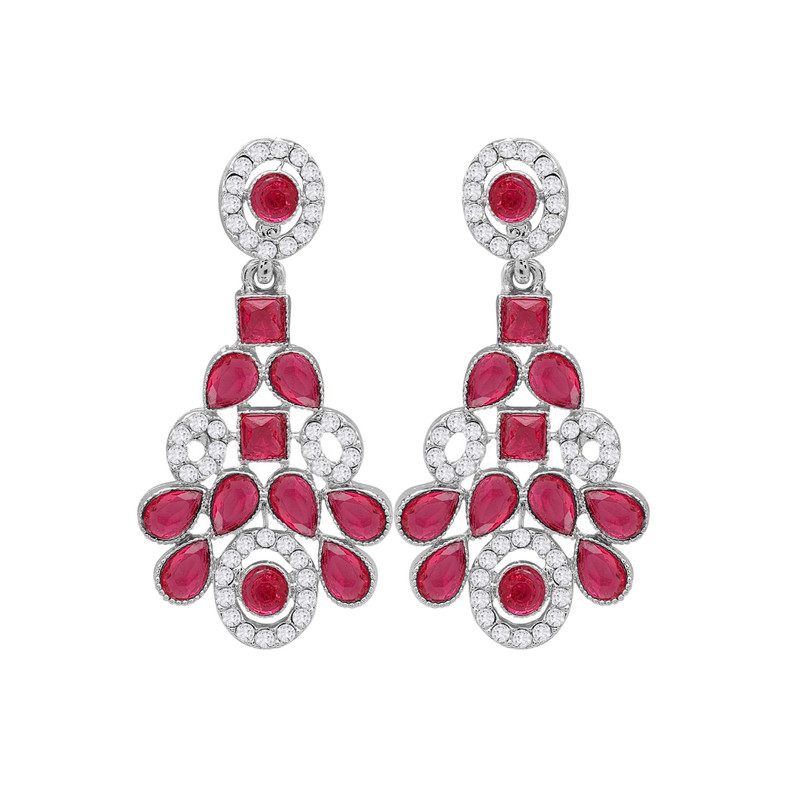 Colorstone Stone Necklace - Alloy, Necklace Length 22 Cm, Width 2.5 Cm | Pink Polished Stones, Silver Plated, Perfect For Parties And Weddings