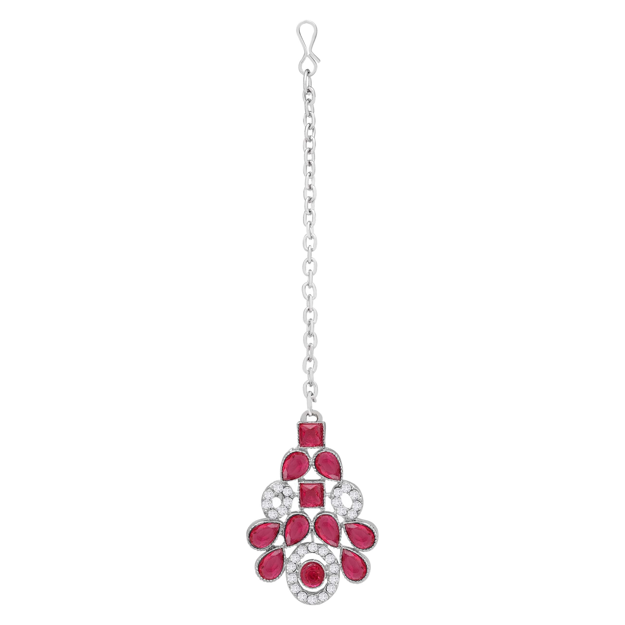 Colorstone Stone Necklace - Alloy, Necklace Length 22 Cm, Width 2.5 Cm | Pink Polished Stones, Silver Plated, Perfect For Parties And Weddings