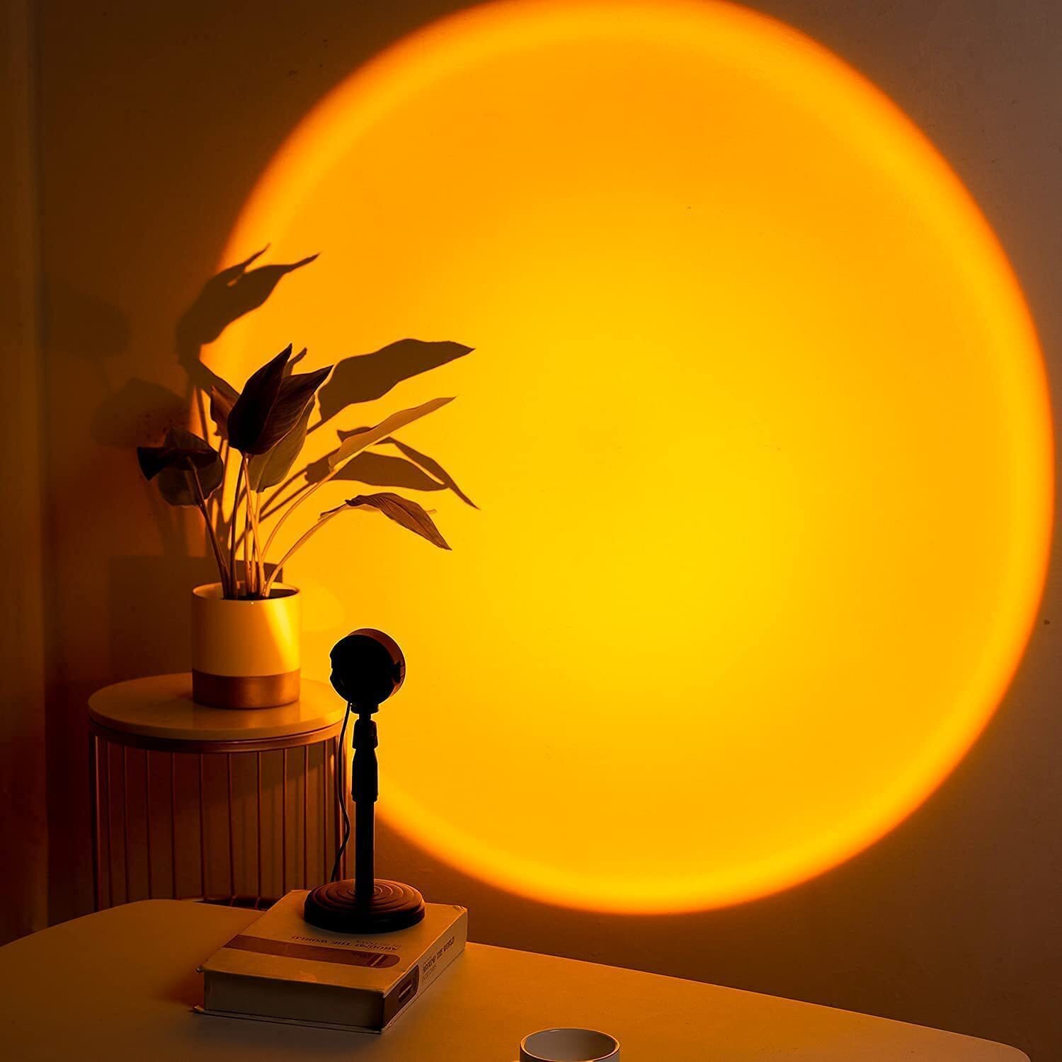 4 In 1 Sunset Night Lamp - Plastic, 11.5x11.5x37 Cm | 180â° Rotating Crystal Lens, Color Changing Projection, Creates Romantic Atmosphere