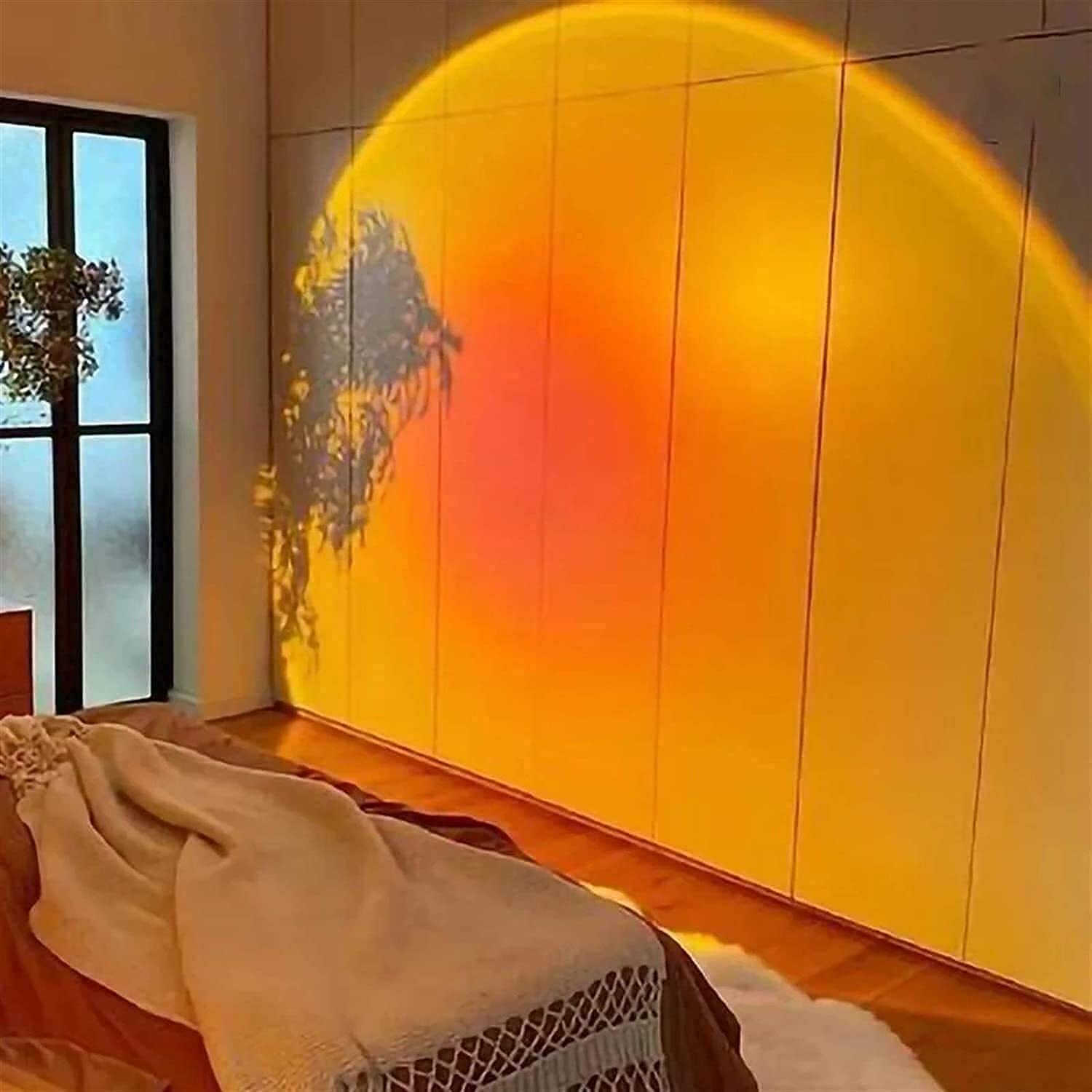 4 In 1 Sunset Night Lamp - Plastic, 11.5x11.5x37 Cm | 180â° Rotating Crystal Lens, Color Changing Projection, Creates Romantic Atmosphere