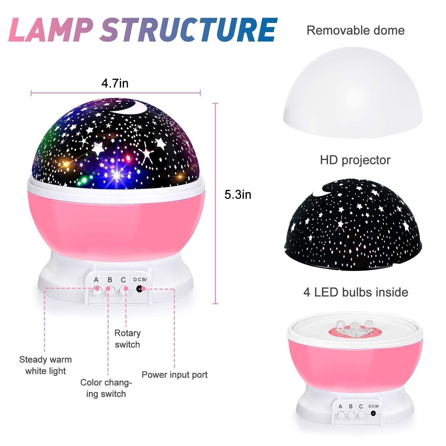 Star Master Rotating Projector Night Lamp - Plastic Material, Colorful Star And Moon Projection | 3 Working Modes For Cozy Nightlight, Ideal For Kids And Romantic Settings