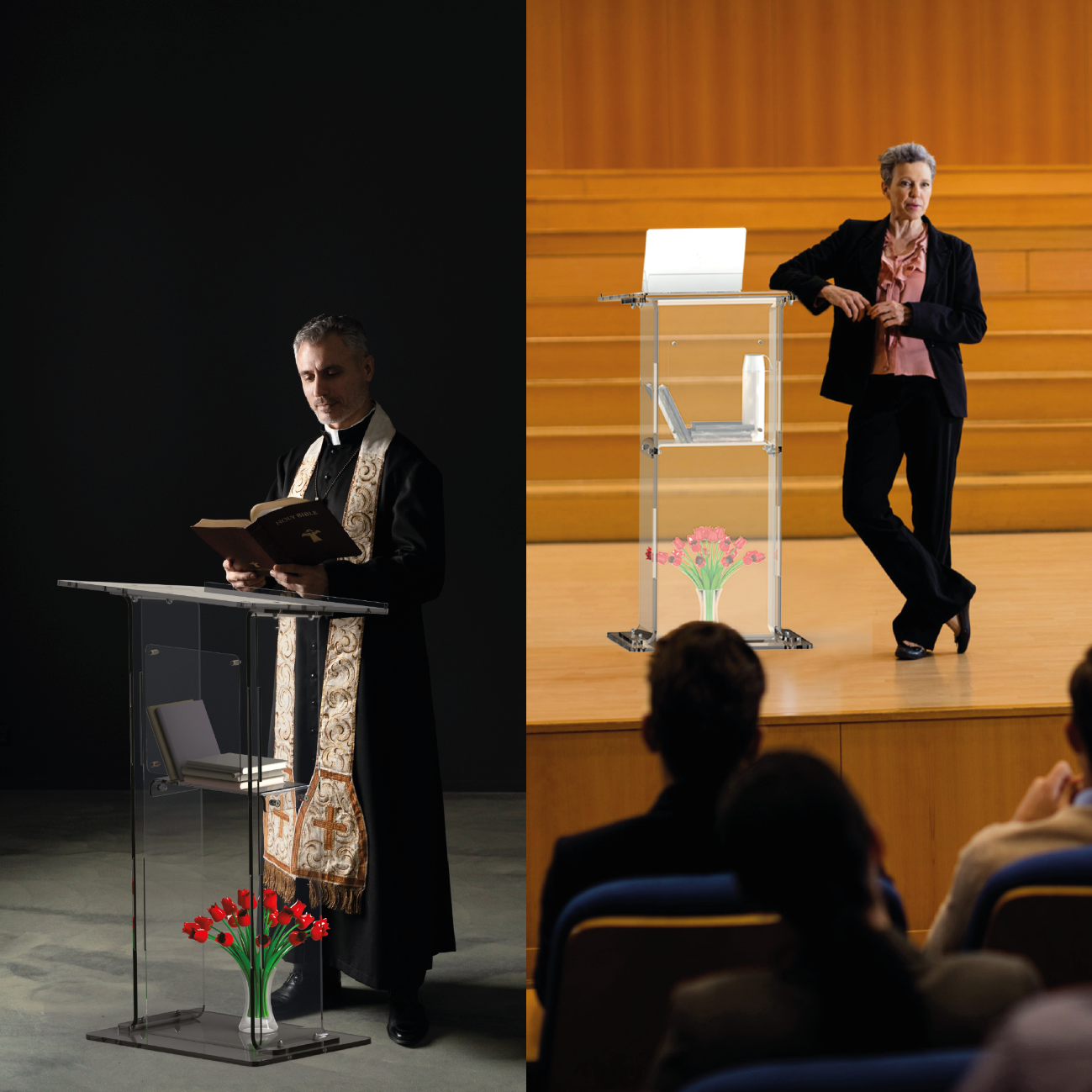 Acrylic Podium - High-quality Steel Frame, Frosted Look Front Panel, Stylish And Durable Design For Presentations