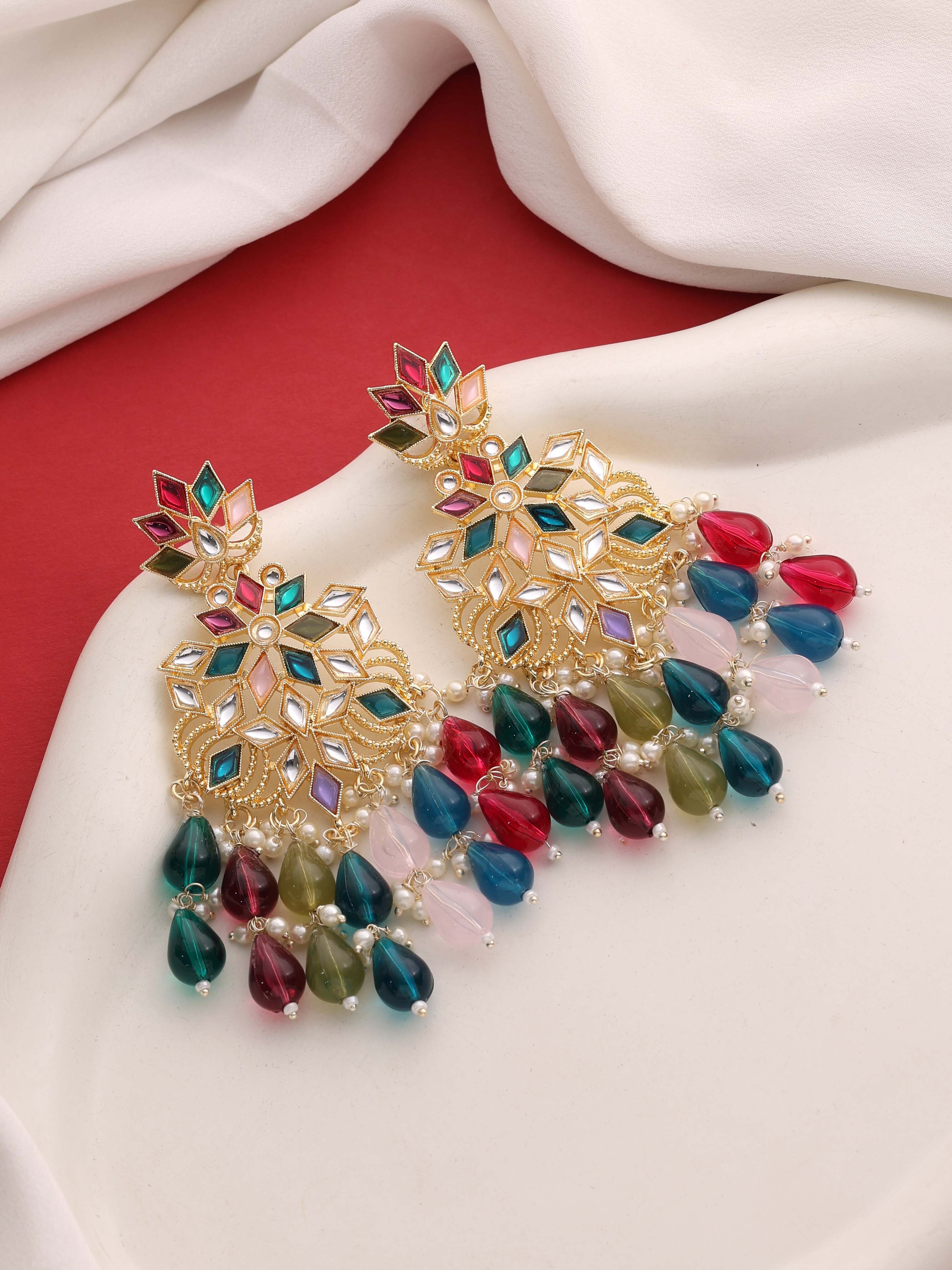 Traditional Earring | Wedding Earring | Beaded Earring | Party Wear | Gift For Her| Kundan Earring For Women .