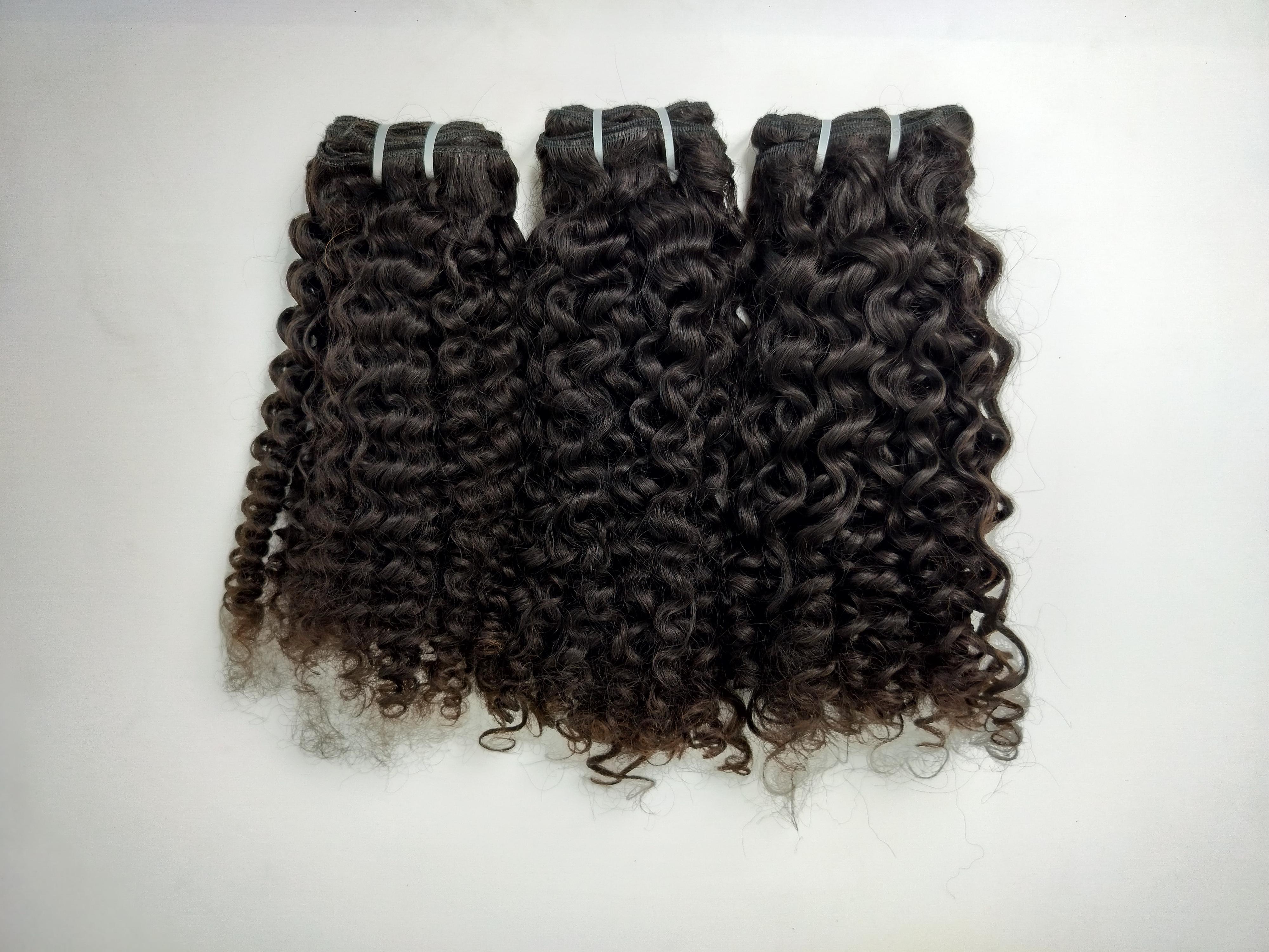 Indian Black Indian Deep Curly Human Hair Weft Extensions - Color: Natural Color