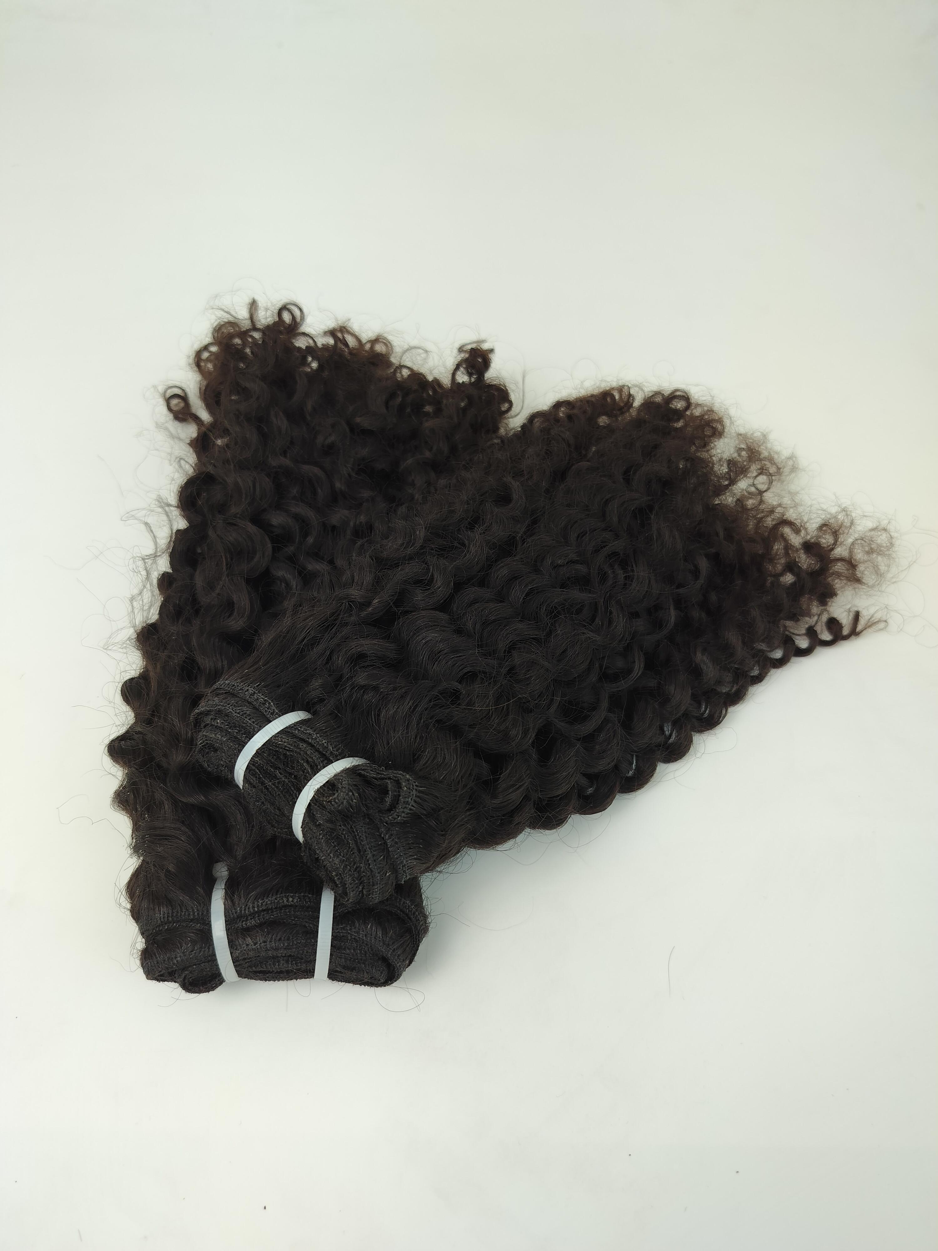 Indian Black Indian Deep Curly Human Hair Weft Extensions - Color: Natural Color