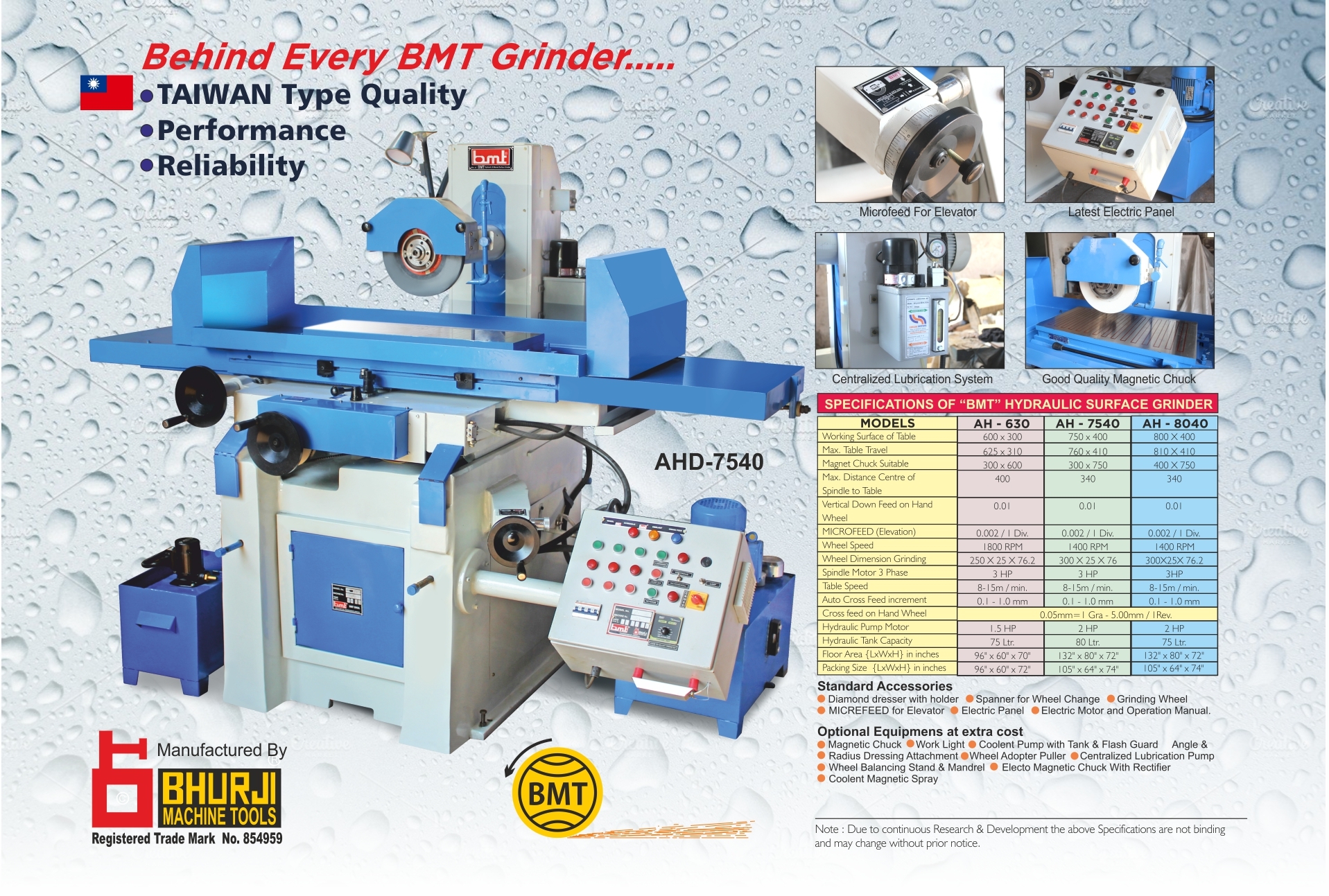 Bmt Surface Grinder - Cast Iron, 600x300 Table Size, Blue Color | High Efficiency, Low Noise, Magnetic Chuck, 1.5 Hp Power, Manual Control System