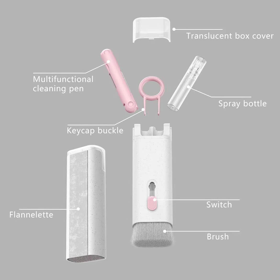 7 In 1 Multifunctional Cleaner Kit - Compact 10x10x10 Cm , Includes Cleaning Pen, High Density Soft Brush, Keycap Buckle For Efficient Device Cleaning