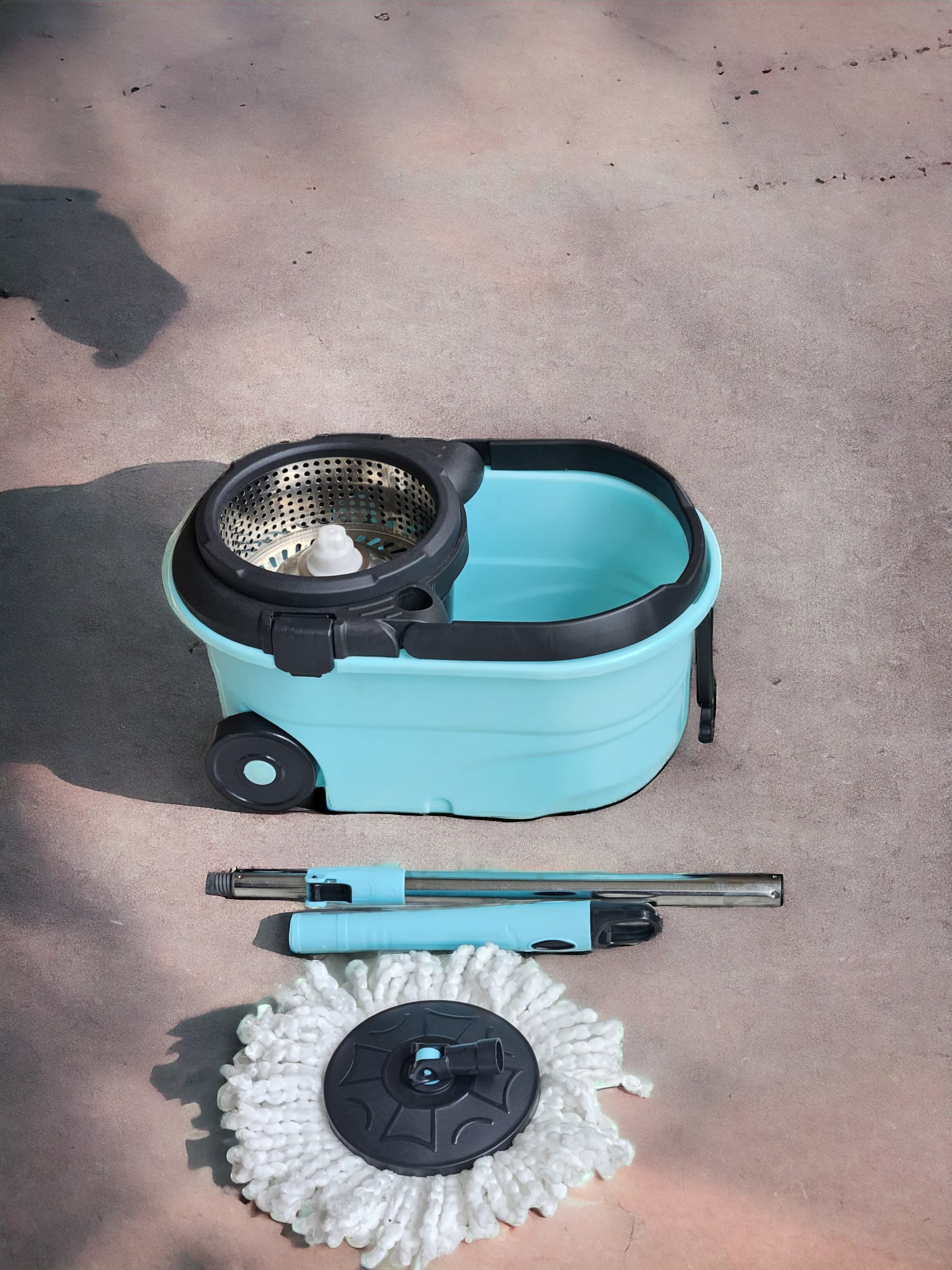 Bucket Mop System - Hdpe 3 To 5 Gallons , Ergonomic Multi-color Design, Adjustable Handle, Easy Spin Wringer