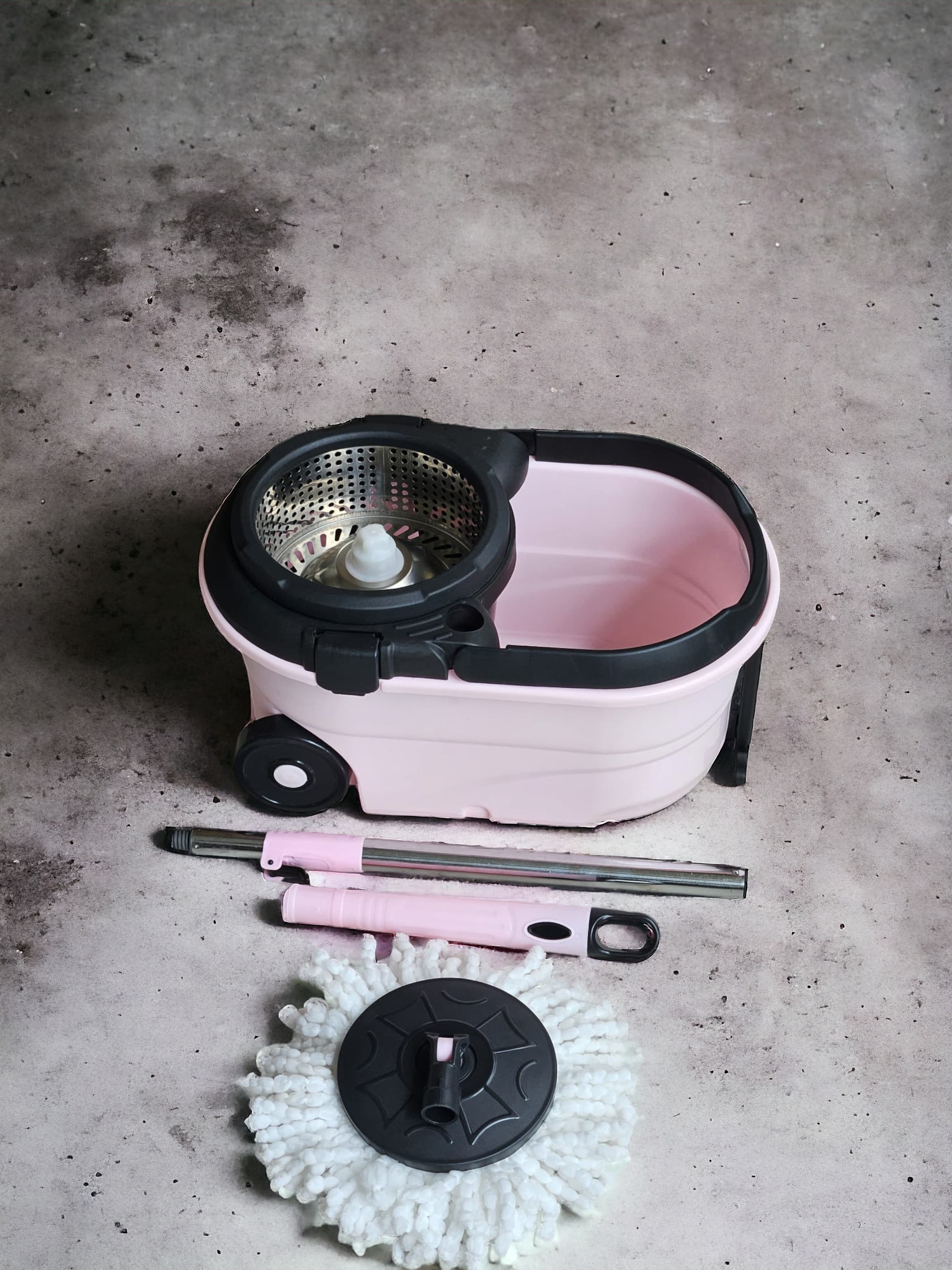 Bucket Mop System - Hdpe 3 To 5 Gallons , Ergonomic Multi-color Design, Adjustable Handle, Easy Spin Wringer