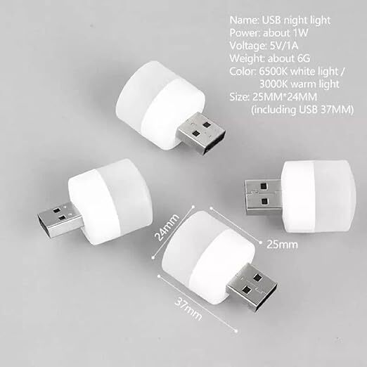 Mitsico Acrylonitrile Butadiene Styrene Usb Lights By Night Plug-in Mini Led Bulb - Plastic, Compact Size, Warm White Light | Usb Powered, Energy Saving, Portable For Sleep & Reading
