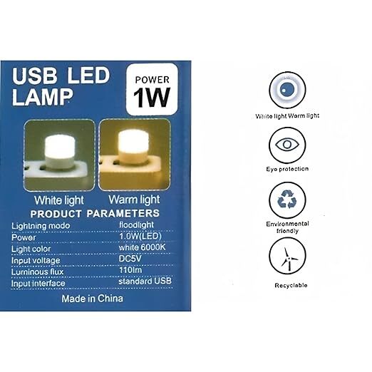 Mitsico Acrylonitrile Butadiene Styrene Usb Lights By Night Plug-in Mini Led Bulb - Plastic, Compact Size, Warm White Light | Usb Powered, Energy Saving, Portable For Sleep & Reading