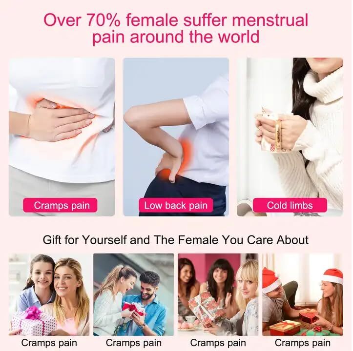 Menstrual Heating Pad - Abs Material, 92x8.5x3 Cm | Cordless Portable Device With 3 Massage Modes, 3 Heat Settings And Adjustable Strap For Relief From Period Cramps And Back Pain