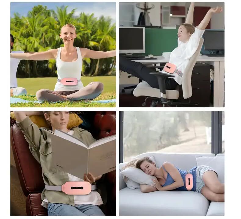 Menstrual Heating Pad - Abs Material, 92x8.5x3 Cm | Cordless Portable Device With 3 Massage Modes, 3 Heat Settings And Adjustable Strap For Relief From Period Cramps And Back Pain
