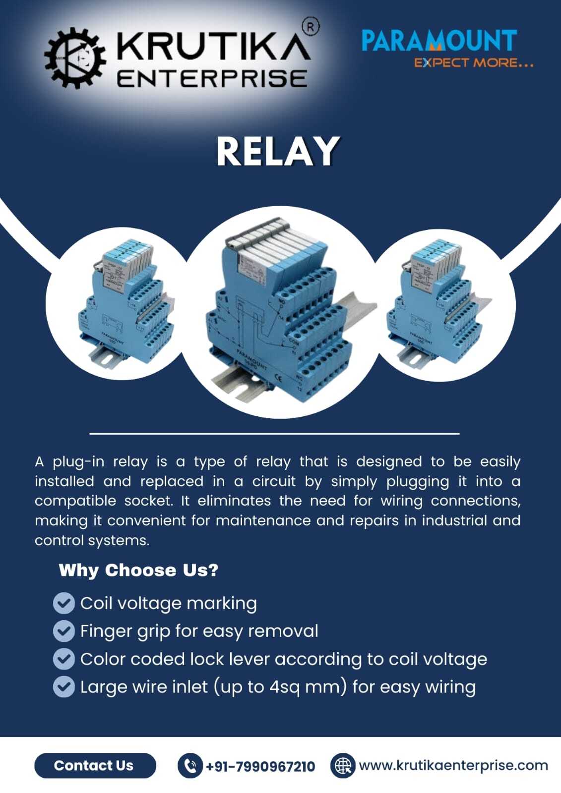 Paramount Relay P1s Dcn - Blue Color, 240 Watt Rated Voltage, 1 Minute Operate Time, 1 Kilogram Weight | Reliable Communication Relay For Industrial Use