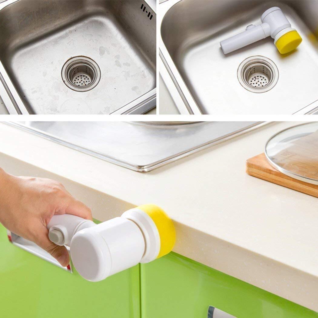 5 In 1 Magic Brush - Plastic 15x12x10 Cm | Cordless Household Power Scrubber Waterproof 3 Interchangeable Brush Heads Multi-functional Cleaning Tool