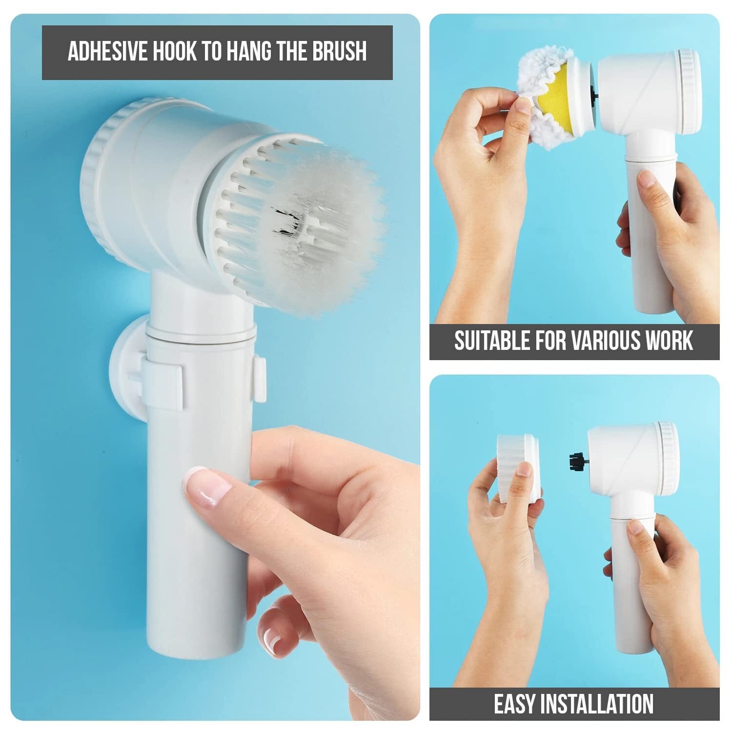 5 In 1 Magic Brush - Plastic 15x12x10 Cm | Cordless Household Power Scrubber Waterproof 3 Interchangeable Brush Heads Multi-functional Cleaning Tool