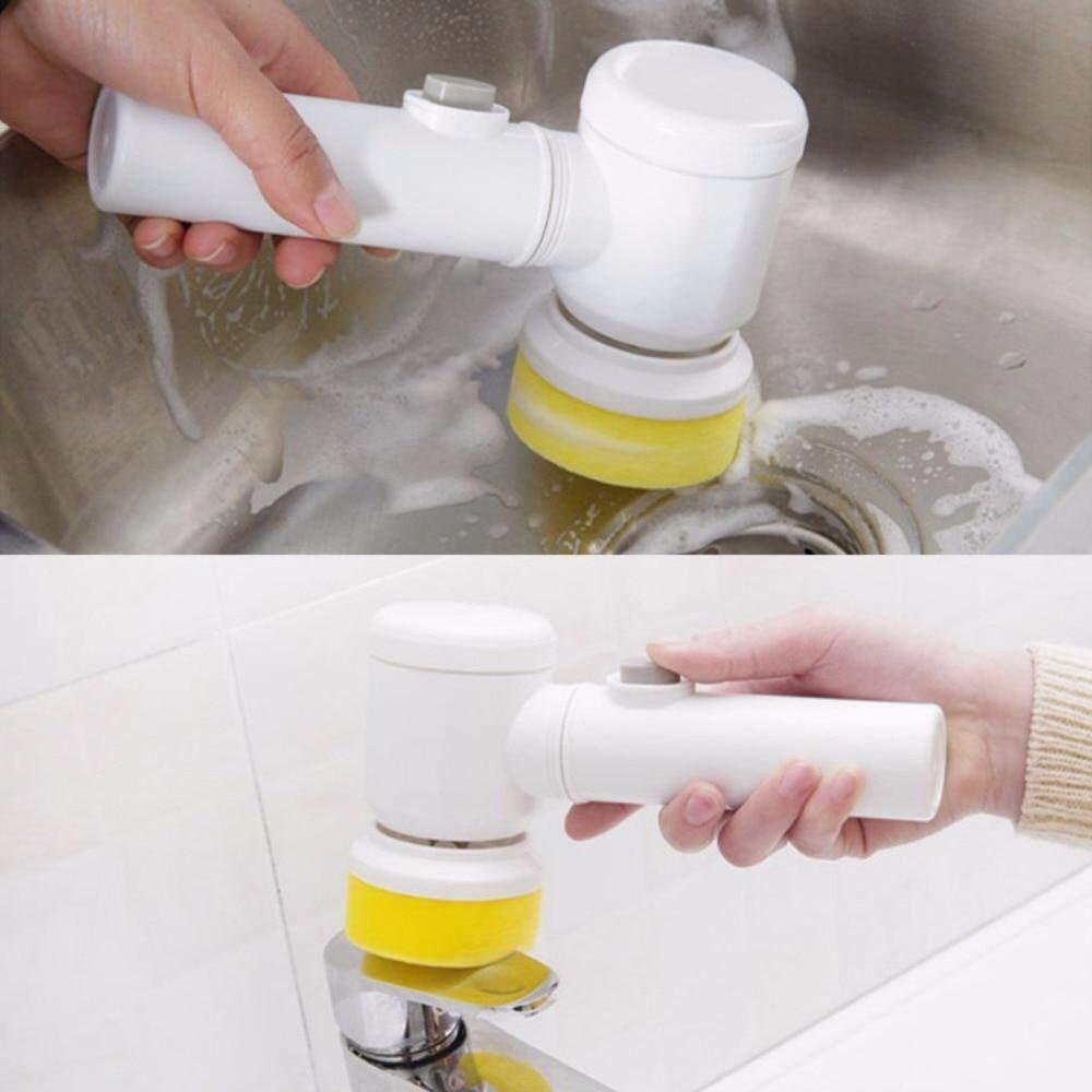 5 In 1 Magic Brush - Plastic 15x12x10 Cm | Cordless Household Power Scrubber Waterproof 3 Interchangeable Brush Heads Multi-functional Cleaning Tool