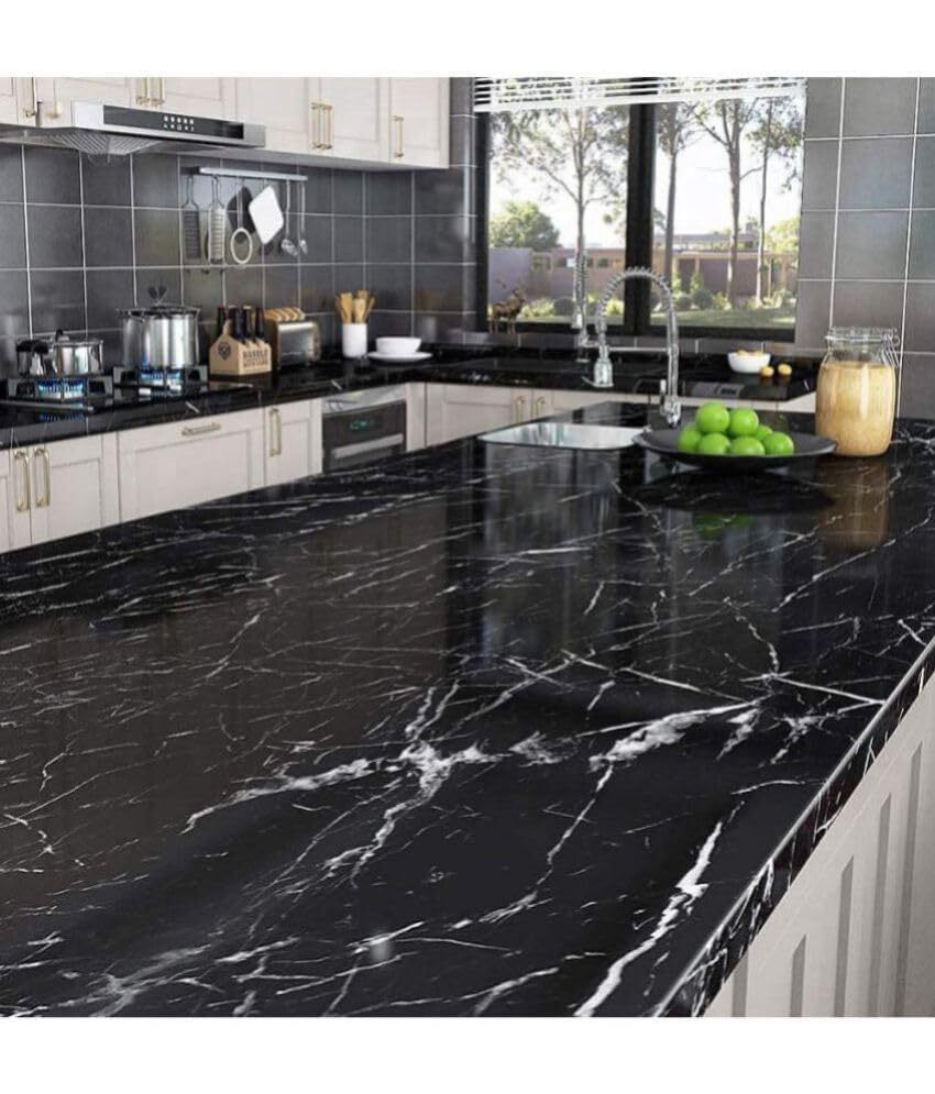 Black Marble Wallpaper - 60x200 Cm | Eco-friendly Aluminium Foil, Self-adhesive, Waterproof, Oil-proof, Removable With Anti-rust Properties