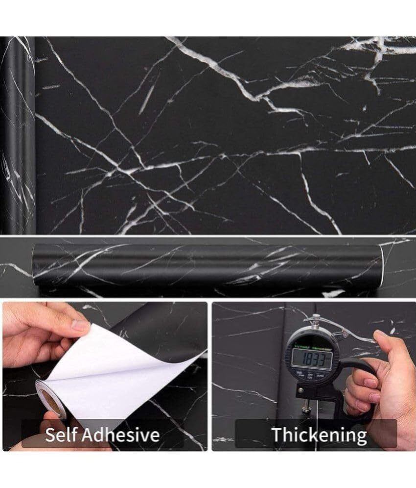 Black Marble Wallpaper - 60x200 Cm | Eco-friendly Aluminium Foil, Self-adhesive, Waterproof, Oil-proof, Removable With Anti-rust Properties