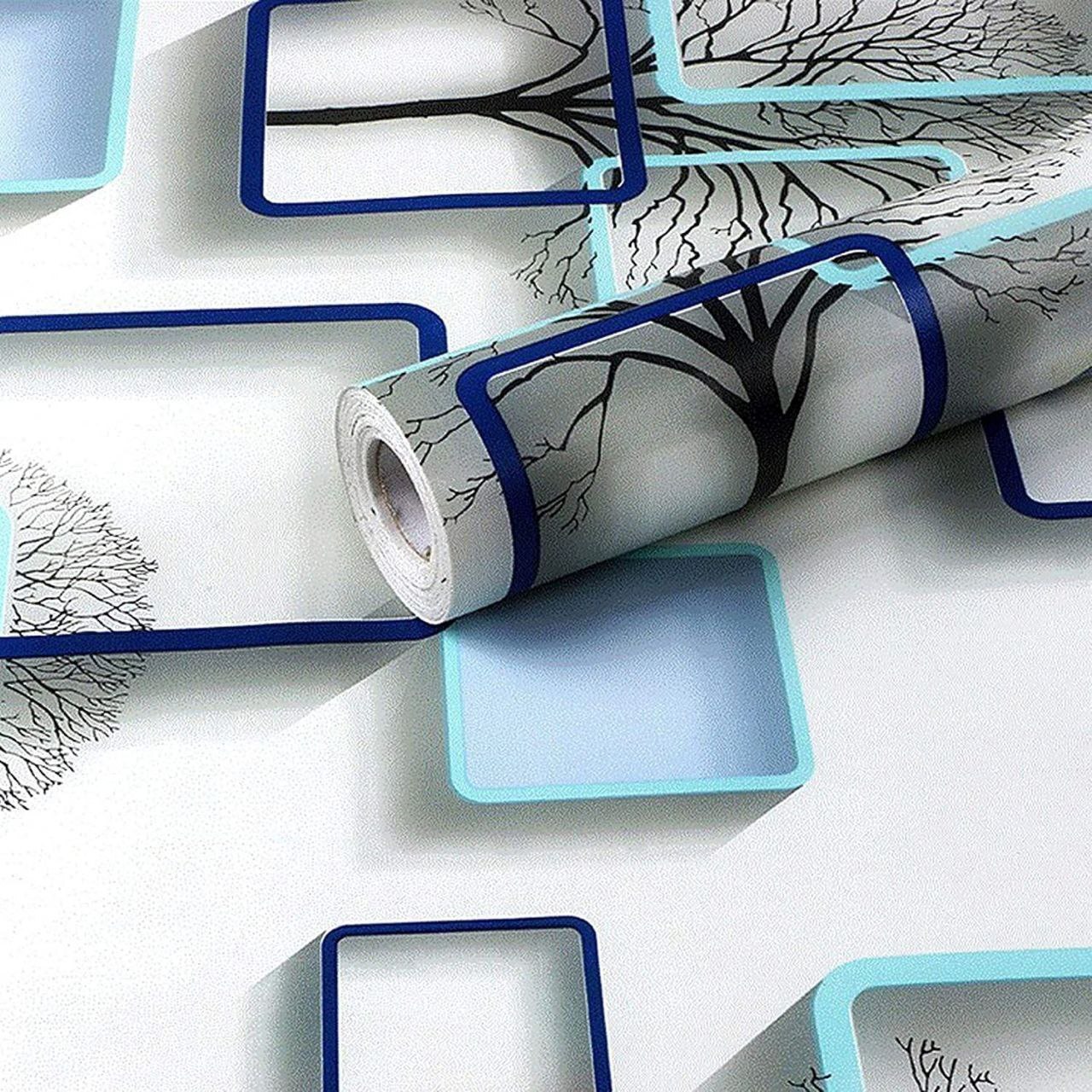 Blue Cube Wallpaper - 70 X 77 Cm | Durable Vinyl, Waterproof, Easy To Clean, Eco-friendly, Peel And Stick For Versatile Indoor Use