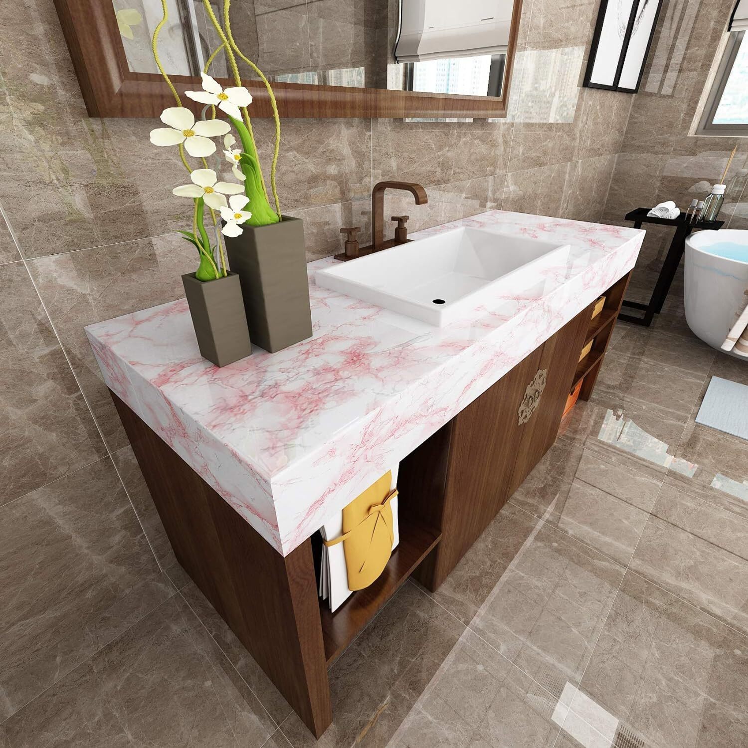 Pink Marble Wallpaper - 60x200 Cm, Vinyl Material, Self-adhesive, Waterproof & Oil-proof, Easy To Clean, Bubble-free, Removable For Diy Projects