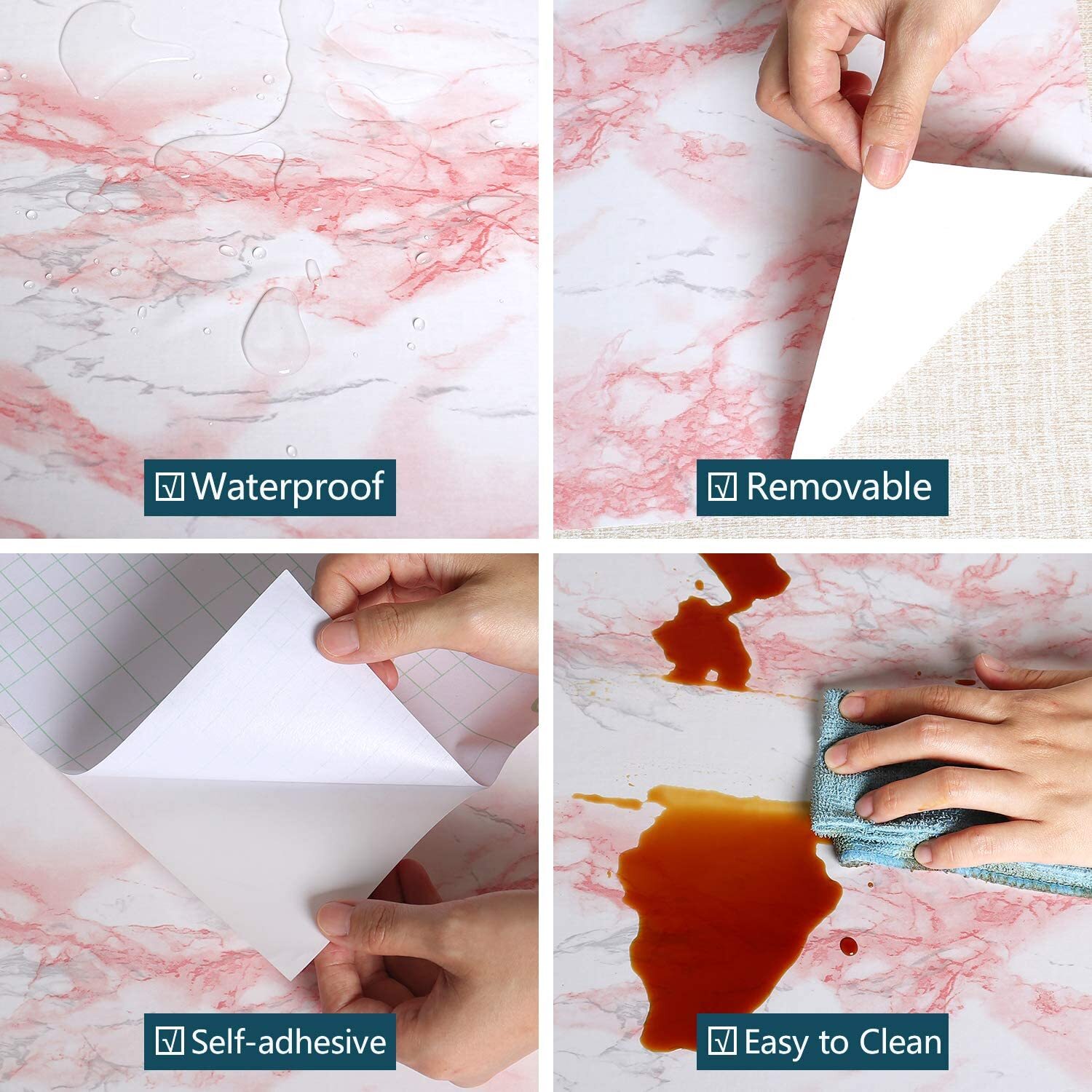Pink Marble Wallpaper - 60x200 Cm, Vinyl Material, Self-adhesive, Waterproof & Oil-proof, Easy To Clean, Bubble-free, Removable For Diy Projects