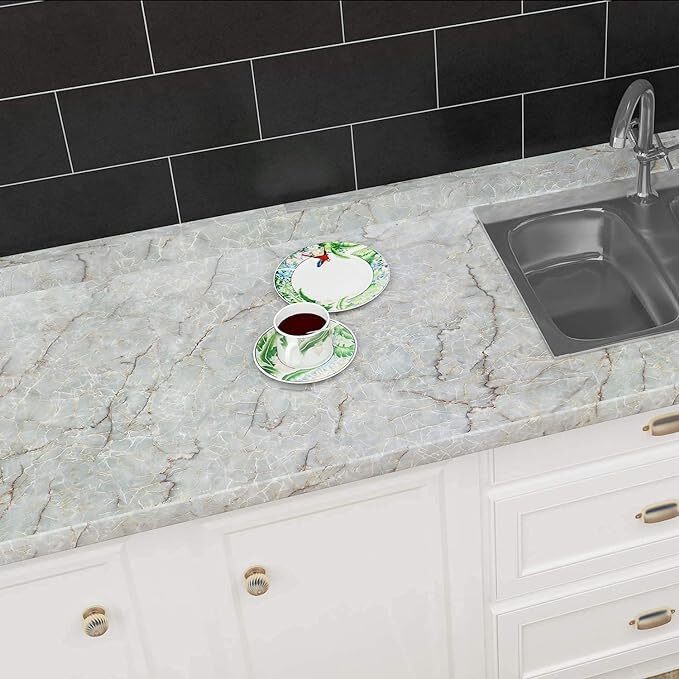 Grey Marble Foil Wallpaper - 60x200 Cm | Waterproof Pvc Oil-proof Vinyl Stickers