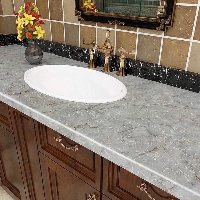 Grey Marble Foil Wallpaper - 60x200 Cm | Waterproof Pvc Oil-proof Vinyl Stickers