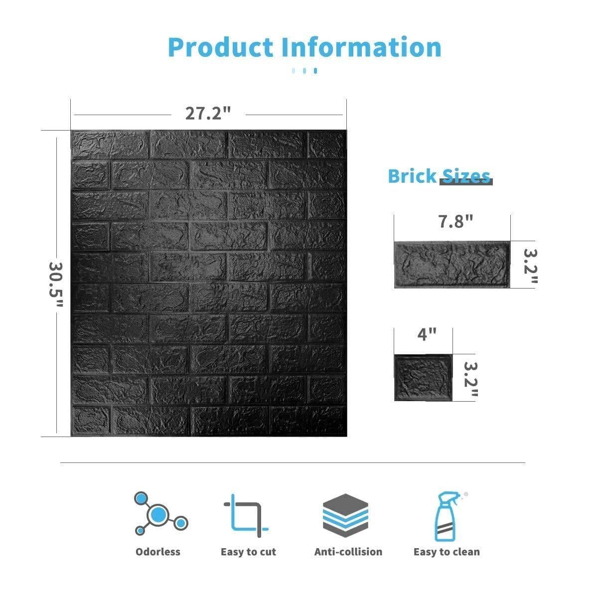 3d Modern Brick Stone Style Wall Poster - Vinyl Material, 70x77 Cm Size, Self-adhesive Black Wallpaper | Ideal Home Decor For Bedrooms, Living Rooms, Kids Rooms