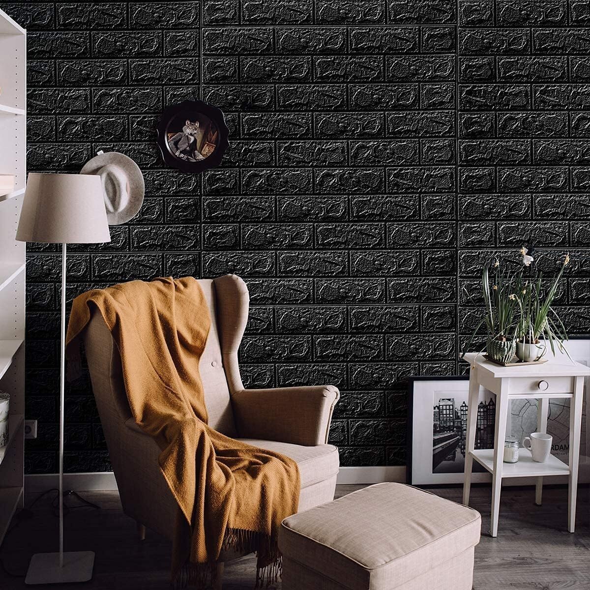 3d Modern Brick Stone Style Wall Poster - Vinyl Material, 70x77 Cm Size, Self-adhesive Black Wallpaper | Ideal Home Decor For Bedrooms, Living Rooms, Kids Rooms