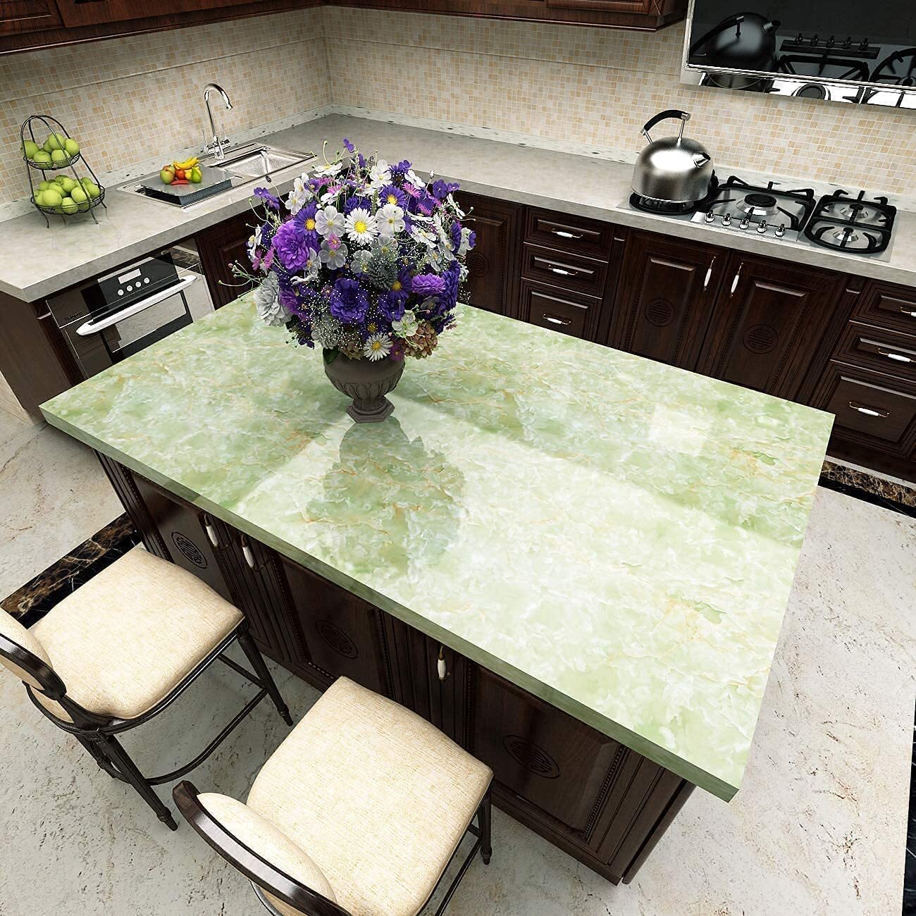 Marble Wallpaper - 60x200 Cm | Waterproof Self-adhesive Vinyl Film, Decorative Green Marble Effect For Countertops And Furniture