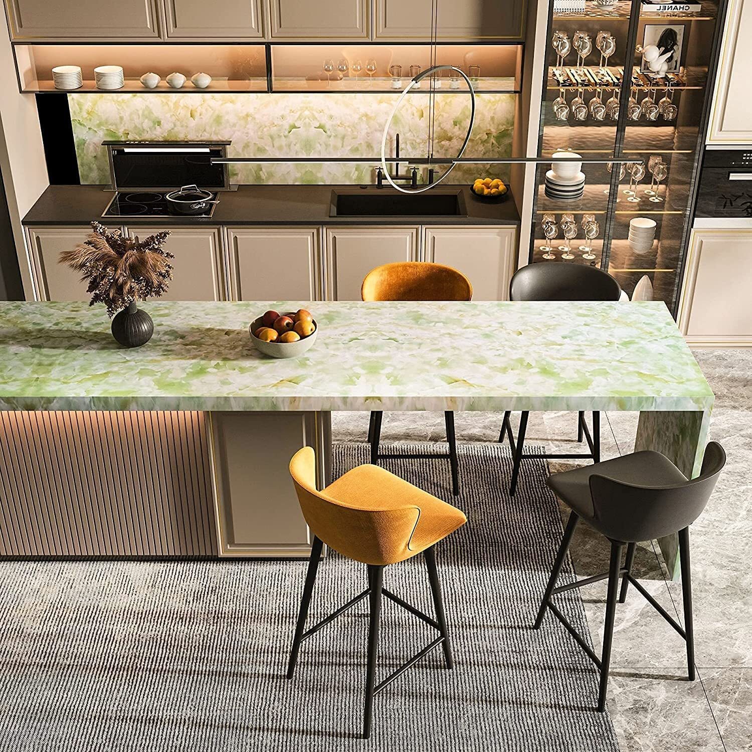 Marble Wallpaper - 60x200 Cm | Waterproof Self-adhesive Vinyl Film, Decorative Green Marble Effect For Countertops And Furniture
