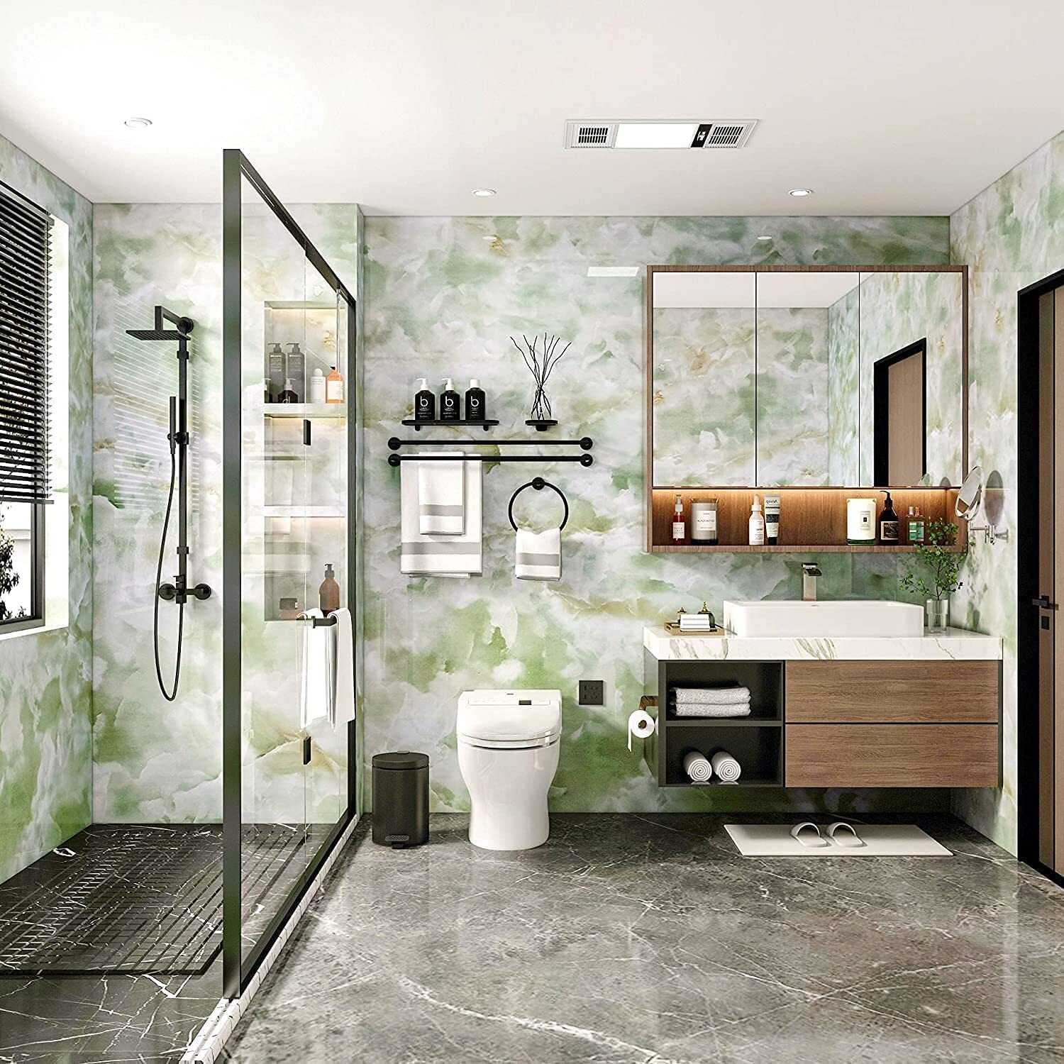 Marble Wallpaper - 60x200 Cm | Waterproof Self-adhesive Vinyl Film, Decorative Green Marble Effect For Countertops And Furniture