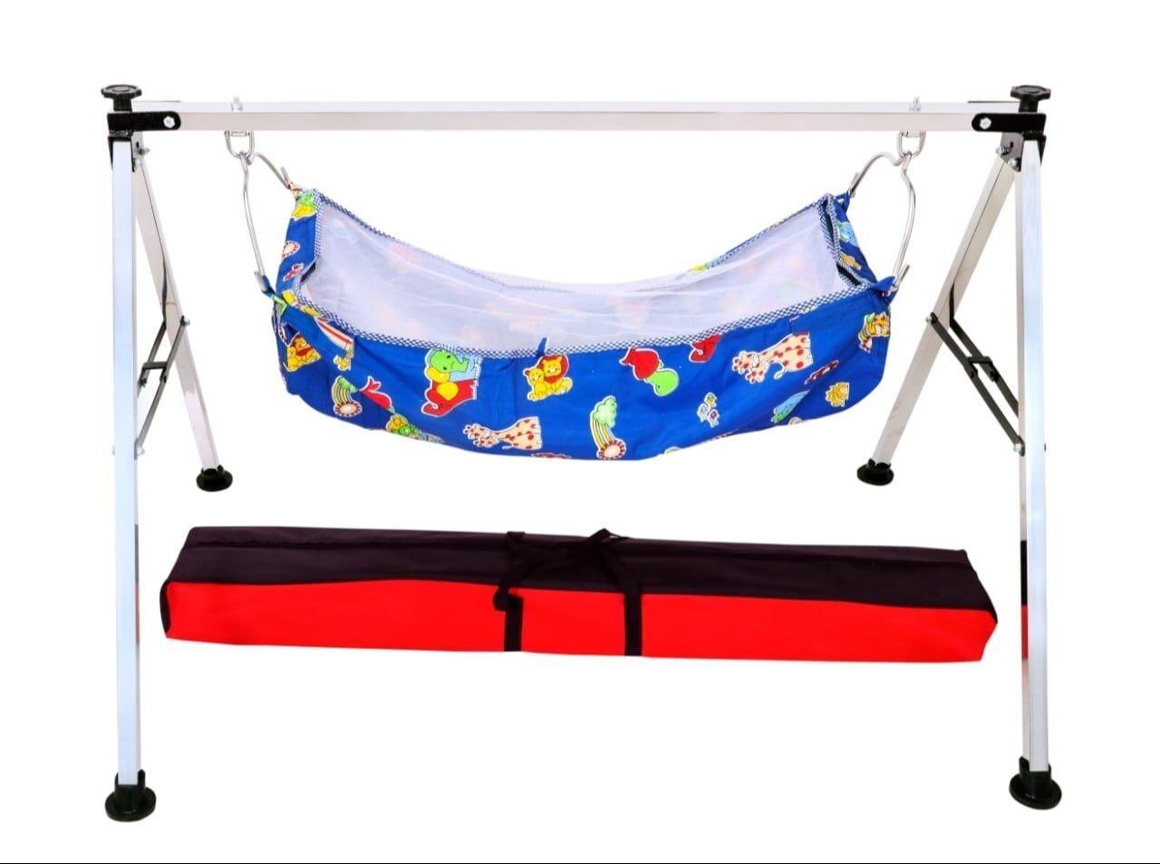 Baby Folding Cradle - Stainless Steel, Space-saving Design For Infants Aged 1-2 Years