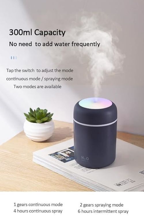 H2o Humidifier - Abs Material, 12x9x9 Cm | Colorful Mini Design, 2 Mist Modes, Ultra Quiet Operation, Usb Powered, Auto Shut-off, Night Light