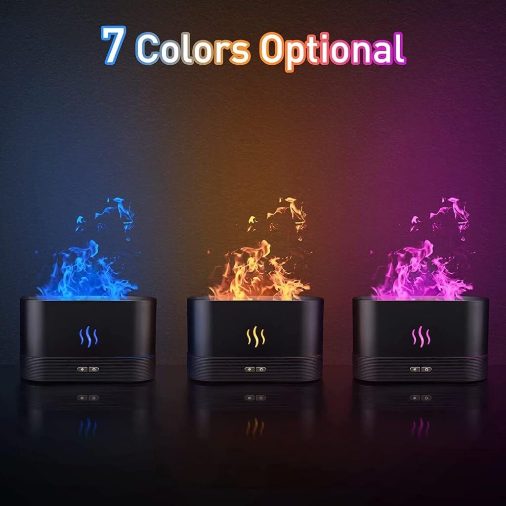 Flame Humidifier - 180ml Capacity, 15x5x10 Cm | Retro 7-color Light, Ultrasonic Aromatherapy Diffuser With Flame Effect, Ultra-quiet Operation
