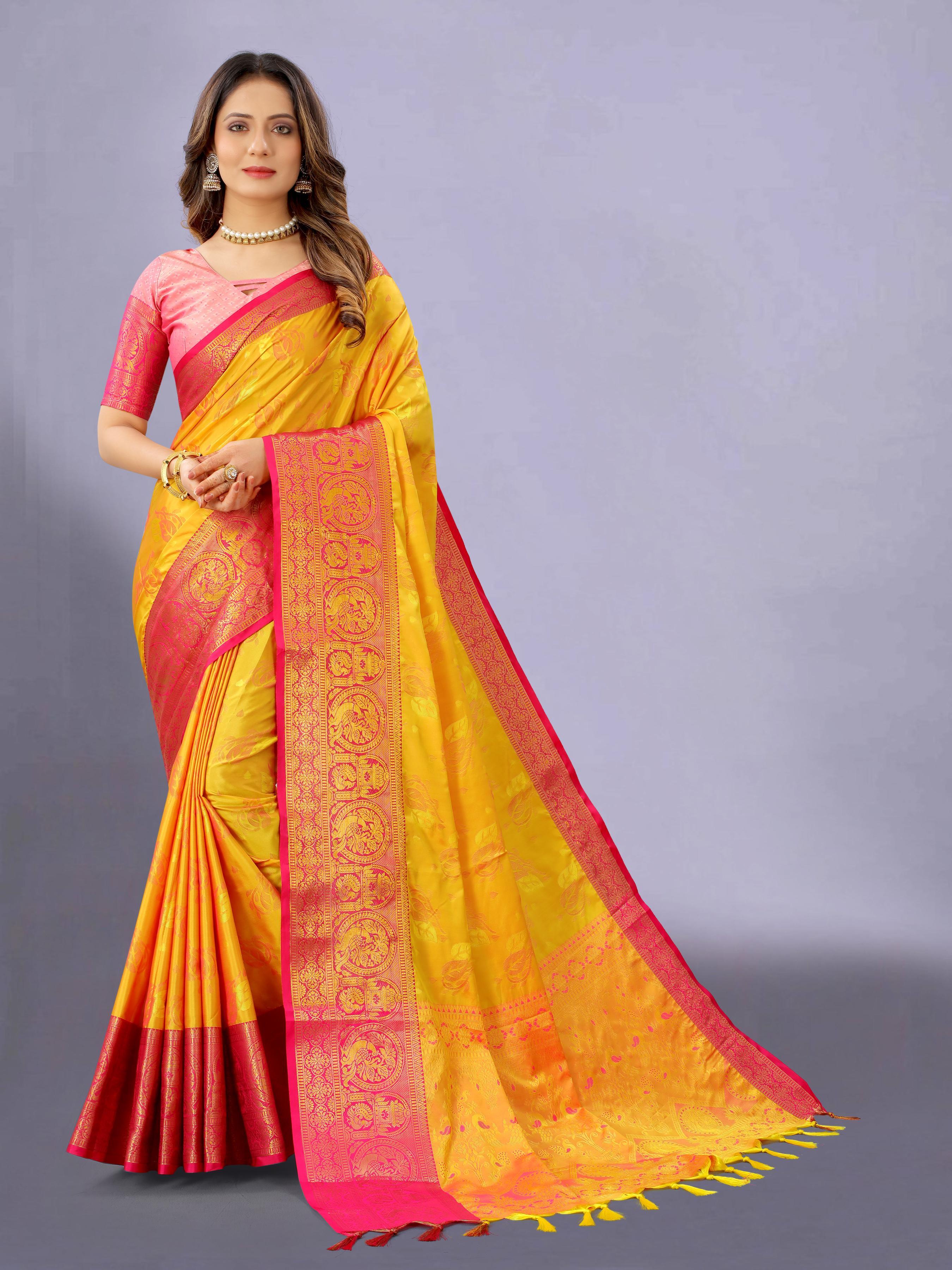 Cotton Silk Saree - 5/5 Mtr Length, Green & Multicolor Soft Kanjivaram Rich Pallu With Self Jacquard Weaving, Ethnic Style With Zari Work