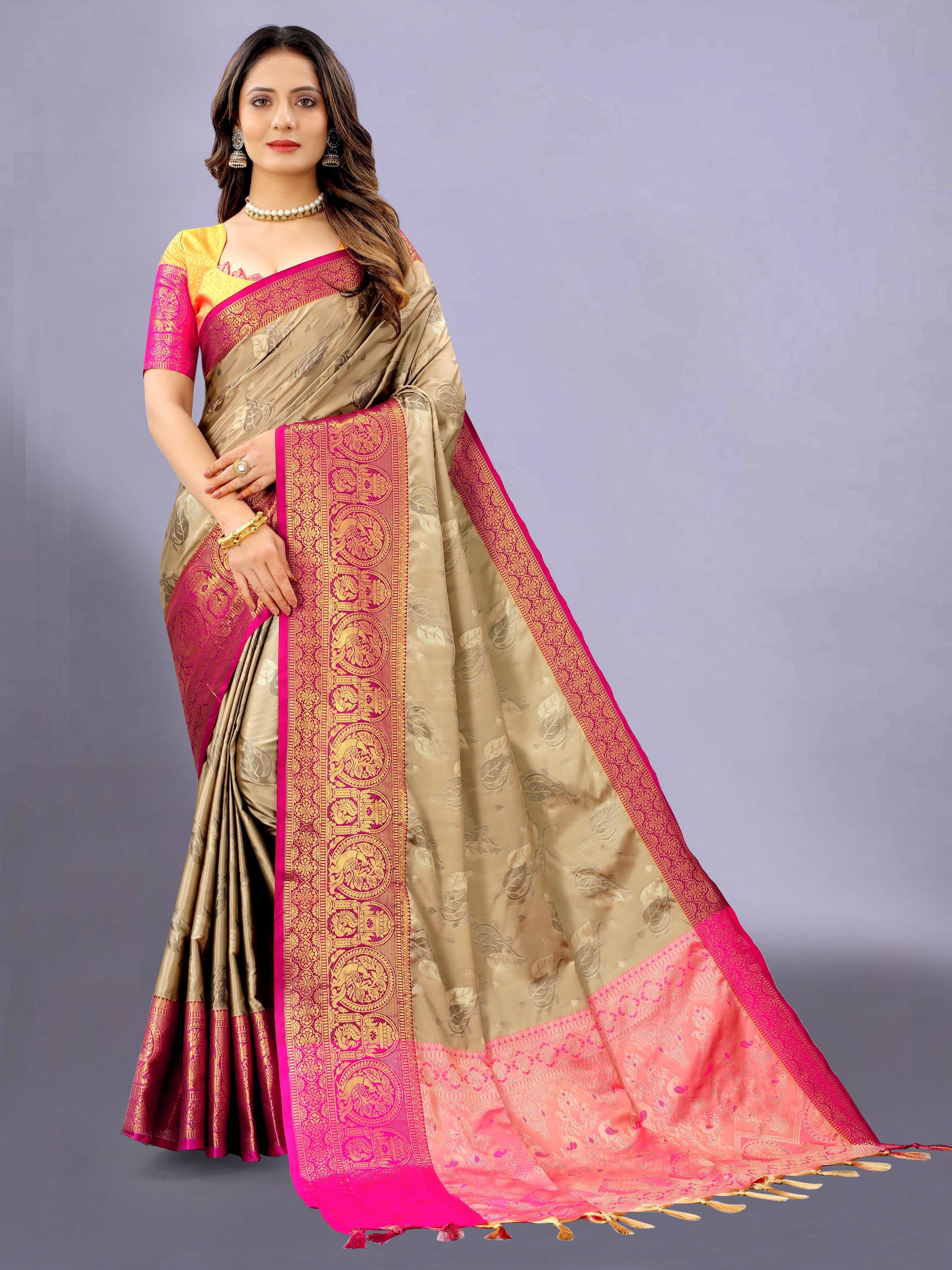 Cotton Silk Saree - 5/5 Mtr Length, Green & Multicolor Soft Kanjivaram Rich Pallu With Self Jacquard Weaving, Ethnic Style With Zari Work