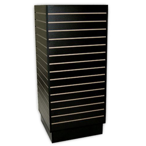 Black Slatwall Cubic Tower Display Stand - Heavy-Duty Steel, Multilayer Shelves, Single-Sided Design, Polishing Surface Treatment, Versatile for Commercial and Industrial Use