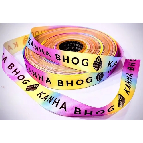 Printed Satin Ribbons - Customizable Width & Length, Multi-color Gradient Design With Text, Durable Satin Weave, Easy Care Handling