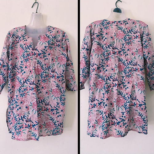 Ladies Short Kurti - Cotton, Size M/l, Multicolor Print | Summer Casual Wear, Washable, 3/4 Sleeve