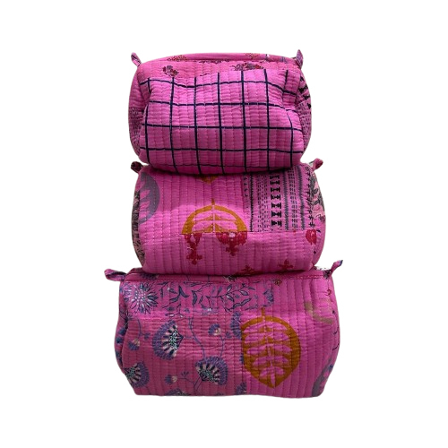 Cotton Toiletry Bag Set - Customized Sizes, Elegant Blue Design | Durable Zip Closure For Secure Storage